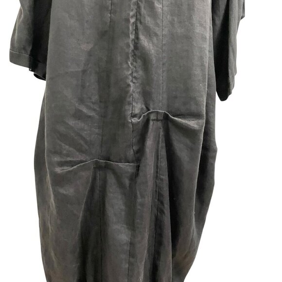 Catharina 100% Linen Minimalist Lagenlook Modern Goth Midi Dress Black size XL - Picture 8 of 14